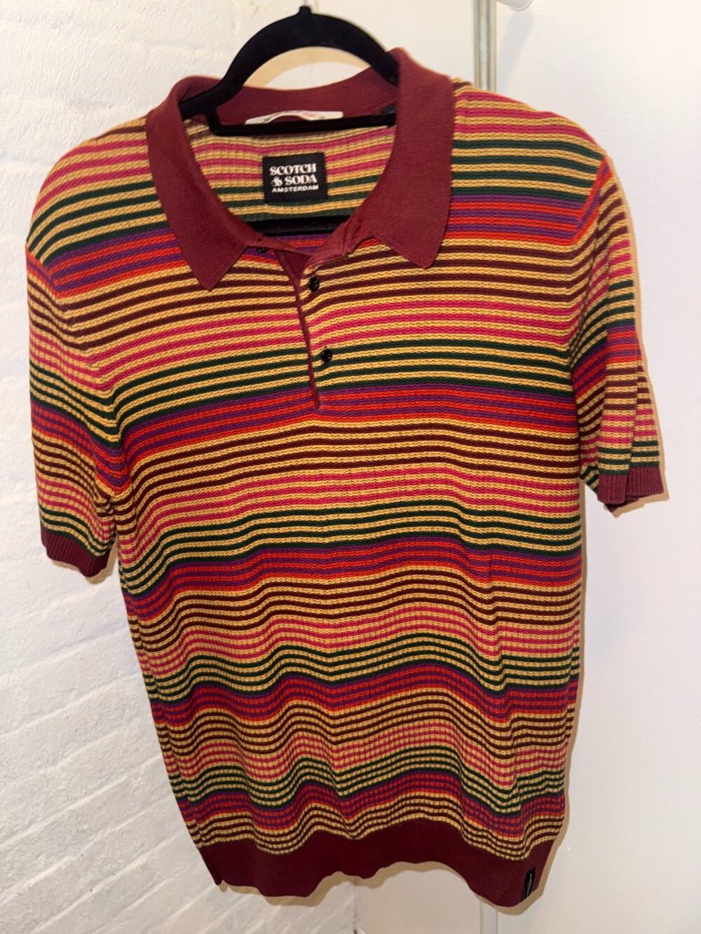 Scotch & Soda Amsterdam Mens Large Multi Color Striped Knit Polo Shirt